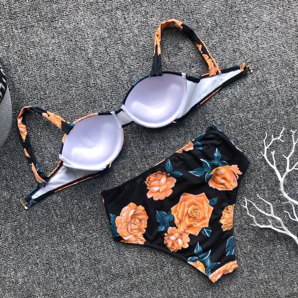 🌺⛱Floral High Waist Bikini Set Black - Picture 4 of 6